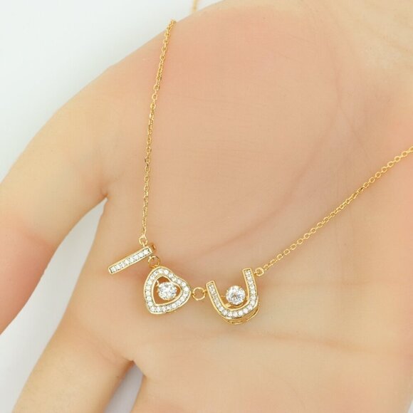 "Rose Gold “I ♥ U” Pendant Necklace with Crystals , XPNL0167 - Picture 6 of 13